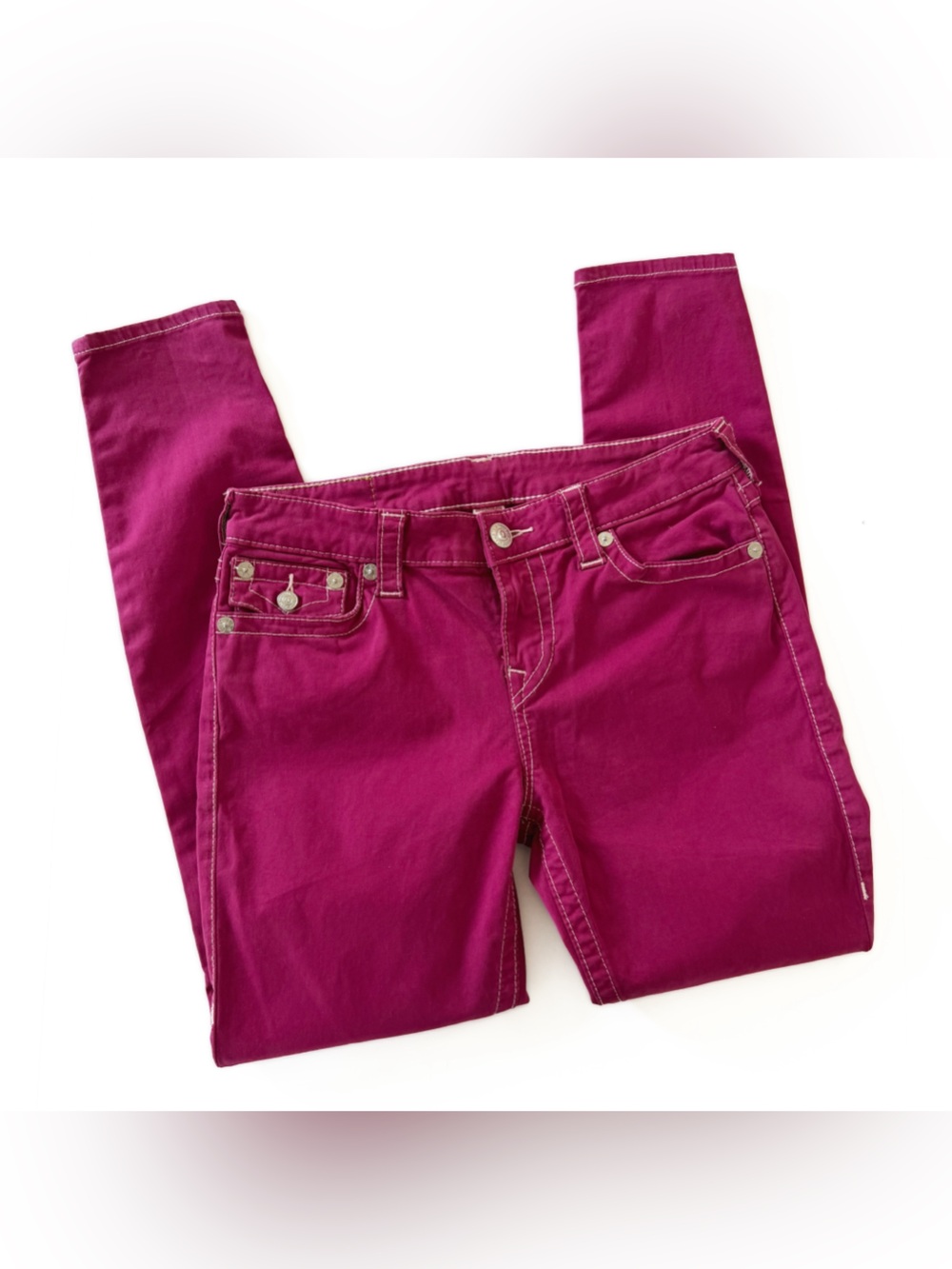 True Religion Jeans Womens 29 Purple Skinny Flap Pockets Magenta Purple - Picture 3 of 10